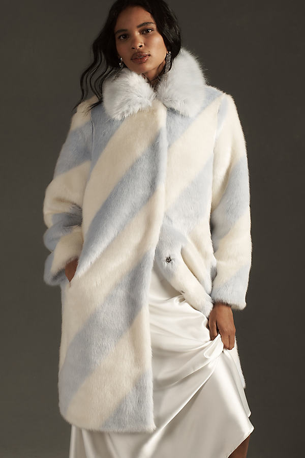 Maeve Faux Fur Stripe Collared Coat