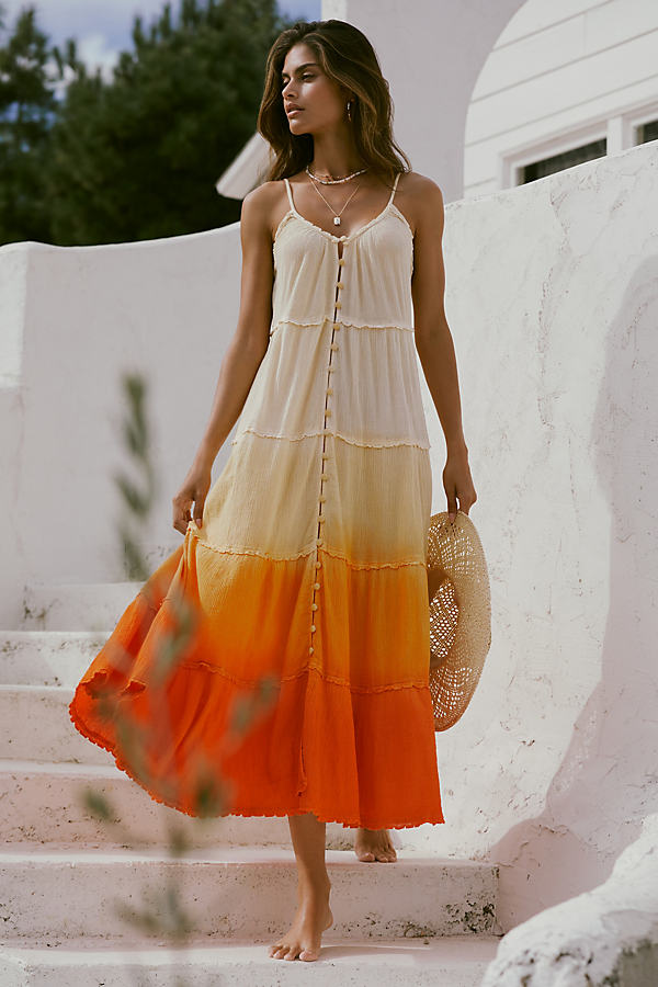 By Anthropologie Ombre Sunrise Tiered Maxi Dress