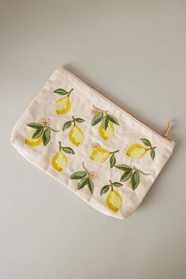 Elizabeth Scarlett Lemon Embroidered Makeup Bag
