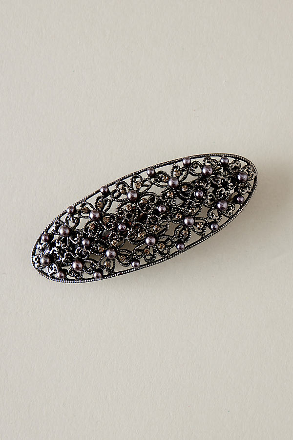 Oval Pearl & Crystal-Embellished Metal Barrette Hair Clip