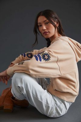 scotch & soda embroidered hoodie in white