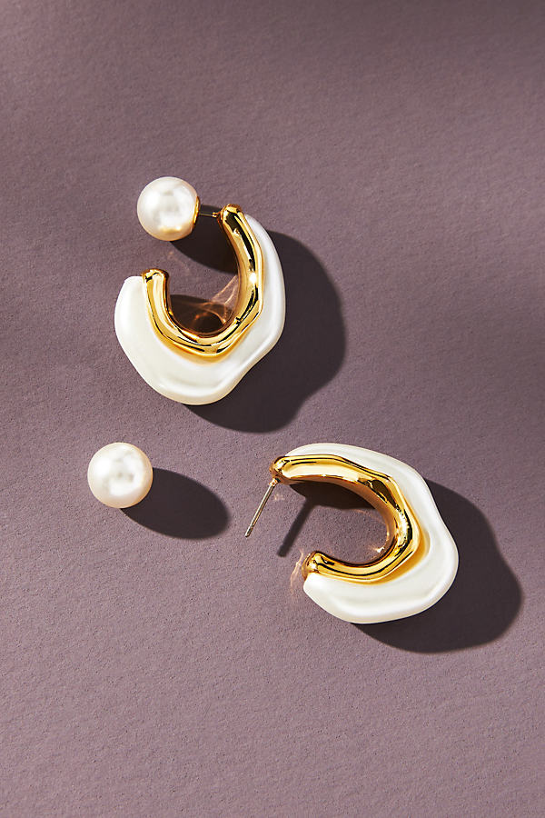 Gold-Plated Pearl-Back Hoop Earrings