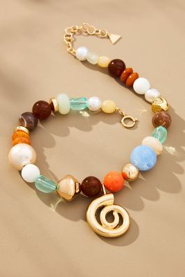 Mixed Beaded Spiral Pendant Necklace