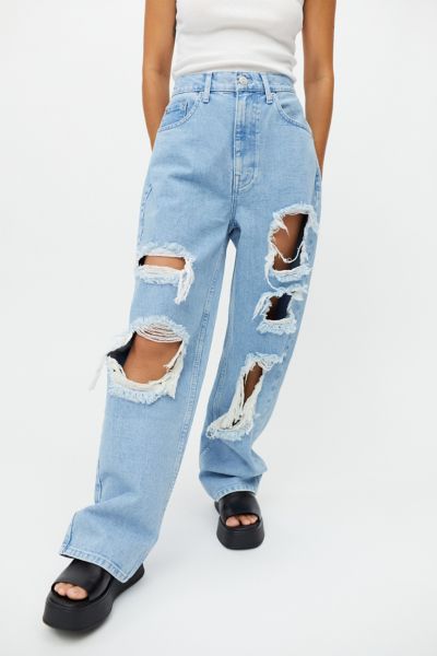 BDG Petite High Waisted Baggy Jean Destroyed Medium Wash Urban