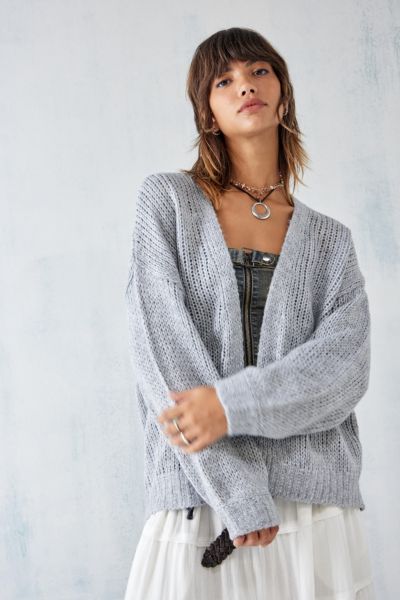 Uo Grey Balloon Sleeve Wide Knit Cardigan Urban Outfitters