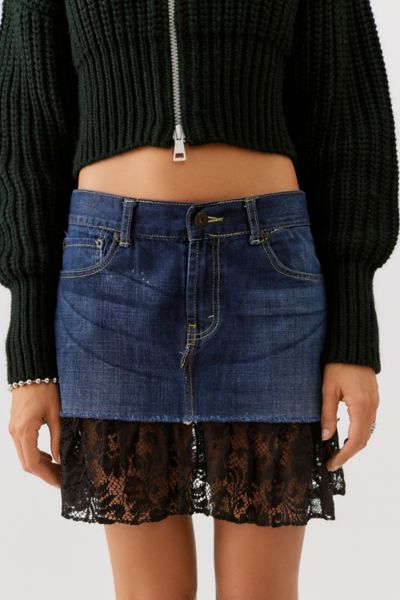 Urban Renewal Remade Levis Lace Trim Low Rise Mini Skirt Urban