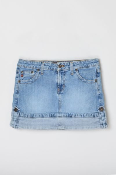 Vintage Y2k Classic Wash Cuffed Denim Micro Mini Skirt Urban Outfitters