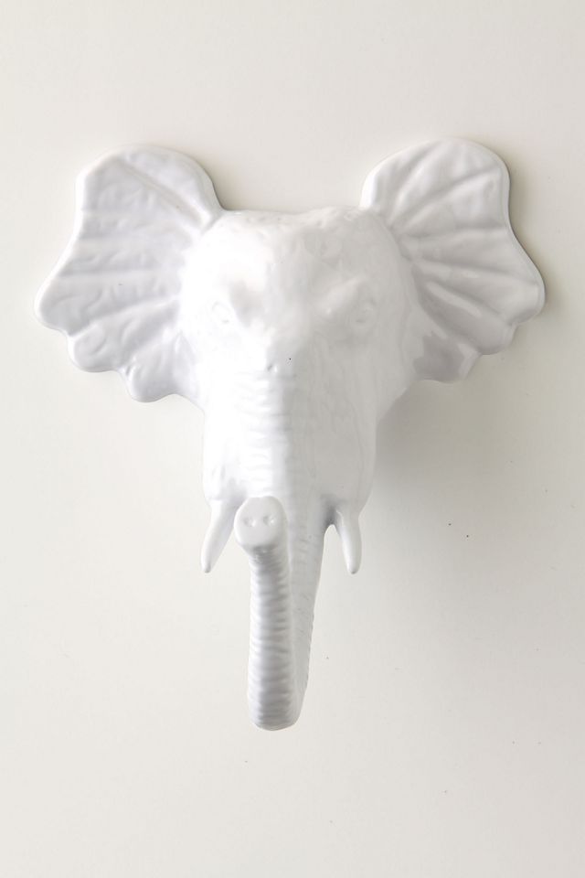 Anthropologie Metal Elephant Coat Hook Hanger White NEW Tusk Trunk Enamel 
