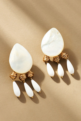 By Anthropologie Stone Teardrop Chandelier Earrings In White