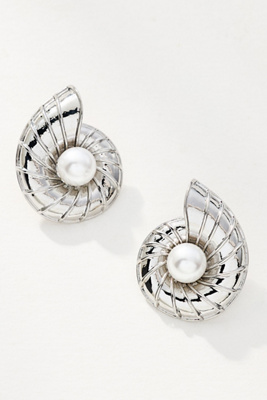 By Anthropologie Inner Pearl Swirl Shell Post Earrings In Silver