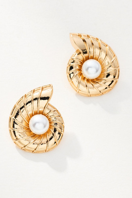 By Anthropologie Inner Pearl Swirl Shell Post Earrings In Gold