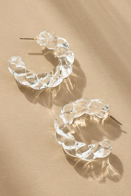 By Anthropologie Large Glass Rope Hoop Earrings In Clear