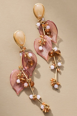 By Anthropologie Flutter Floral Drop Earrings In Pink