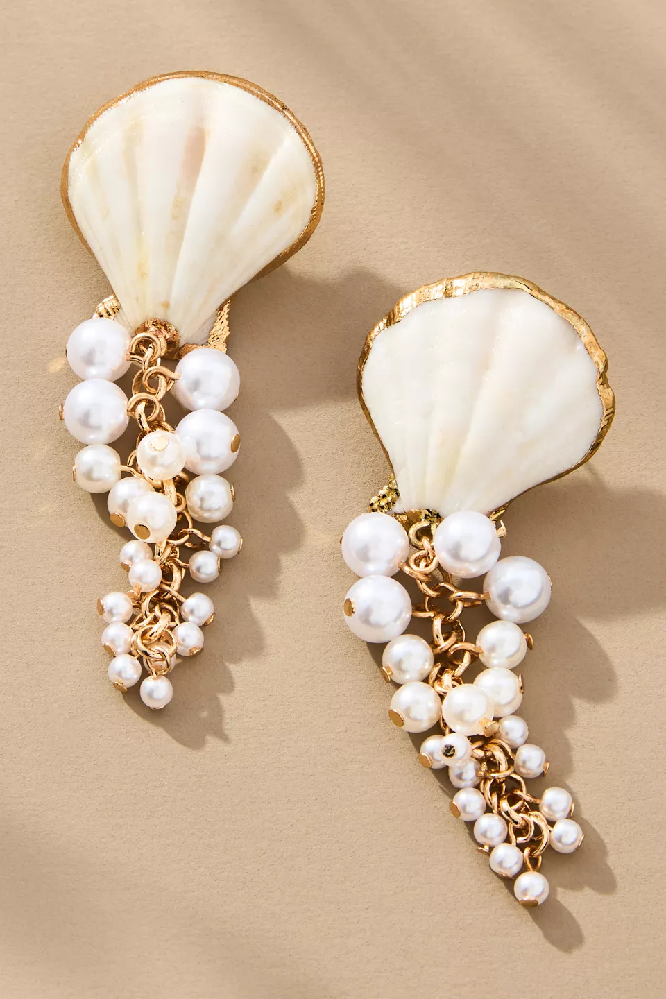 Shell Top Pearl Cluster Drop Earrings