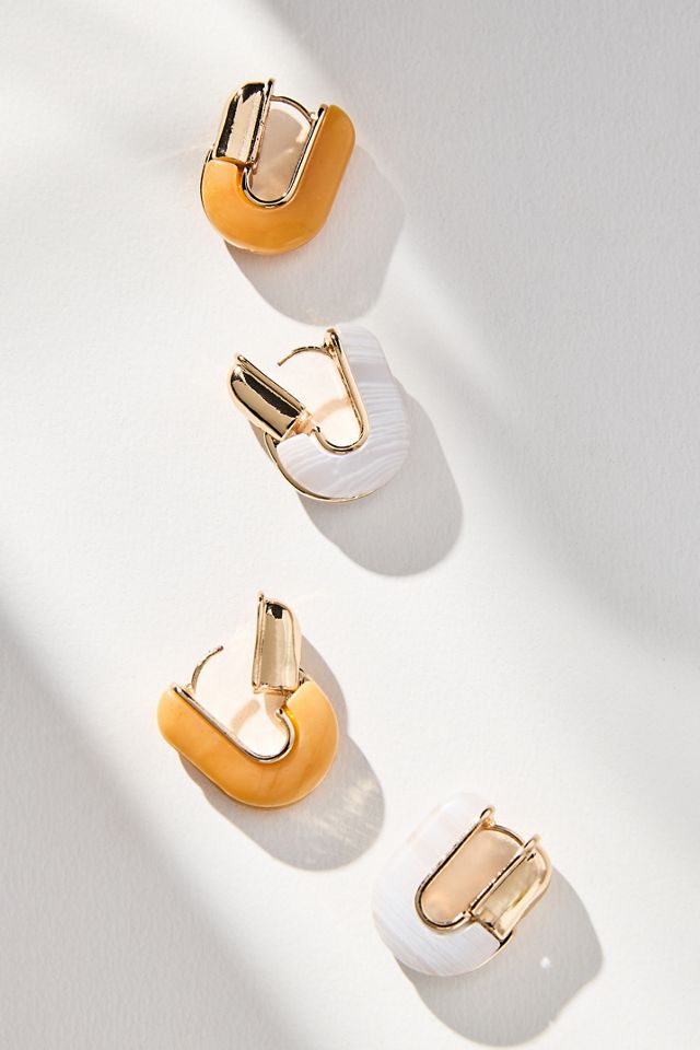Geo Stone Huggie Hoop Earrings #1