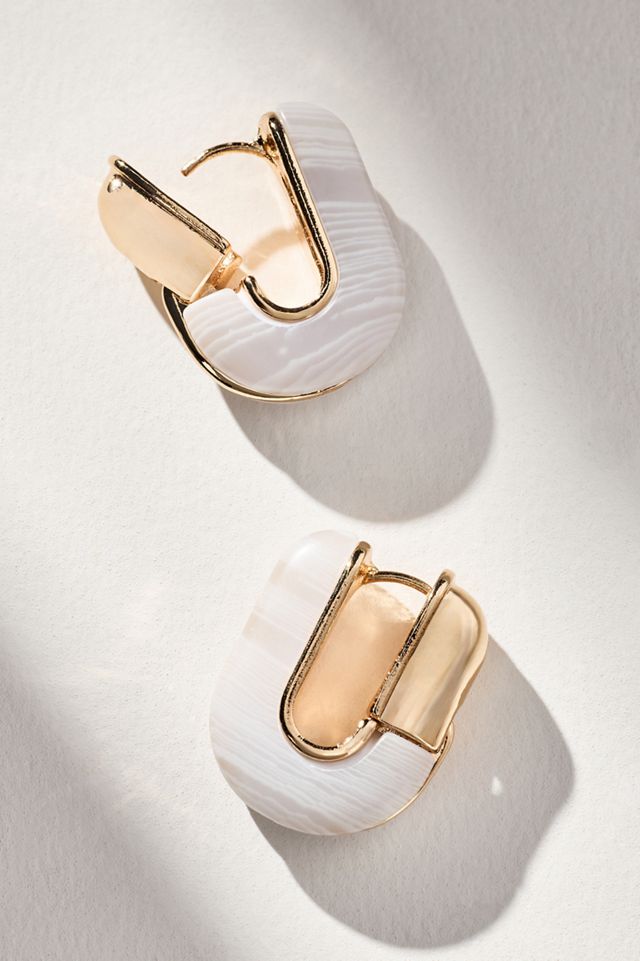 Geo Stone Huggie Hoop Earrings #2