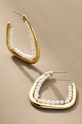 Inner Pearl Square Hoop Earrings