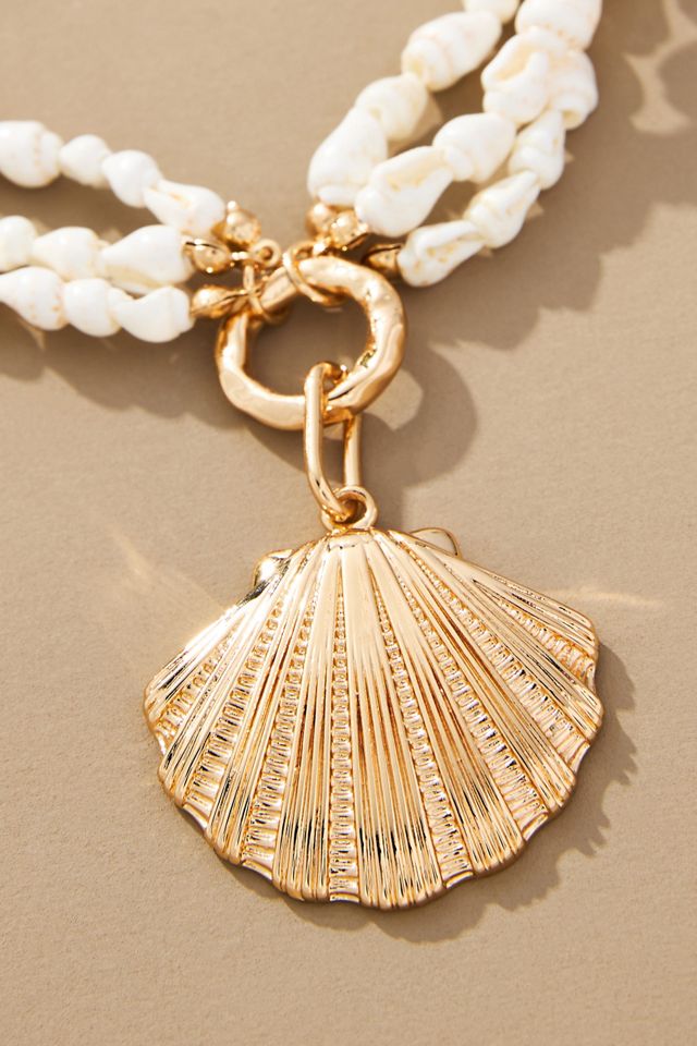 Layered Pearl Shell Pendant Necklace #2