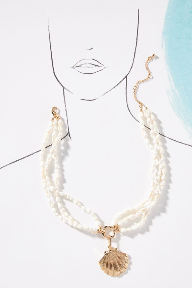 Layered Pearl Shell Pendant Necklace #3