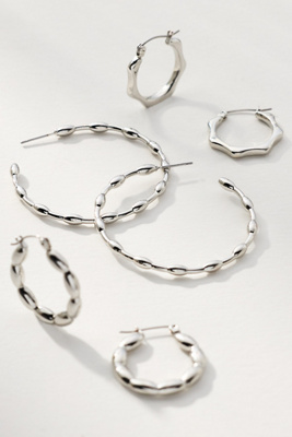 By Anthropologie Textured Hoop Earrings, Set Of 3