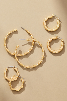 By Anthropologie Textured Hoop Earrings, Set Of 3