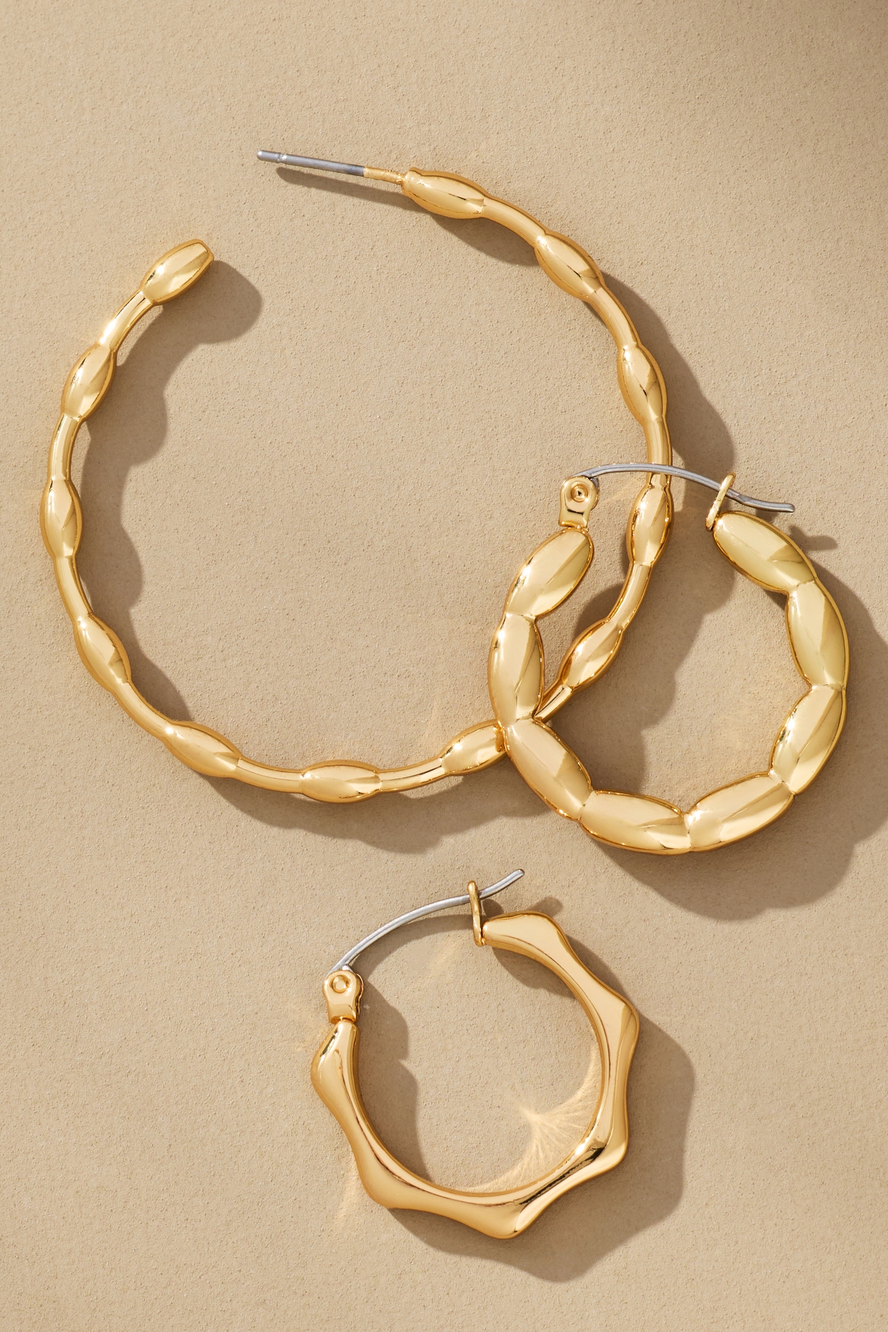 Textured Hoop Earrings, Set of 3