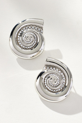 By Anthropologie Crystal Swirl Shell Post Earrings In Silver