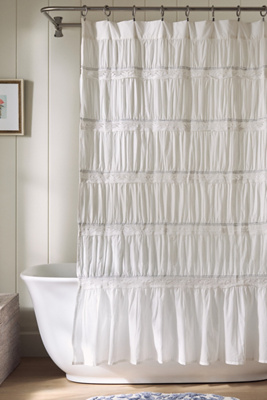 Anthropologie Textured Cotton Shower Curtain In White