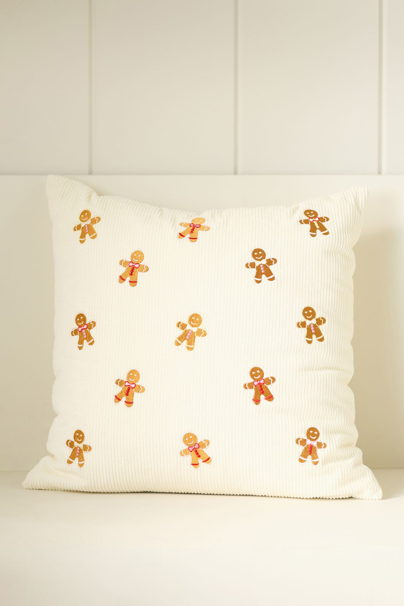 Velvet Corduroy Embroidered Icon Pillow - Gingerbread, Standard, 18" x 18"
