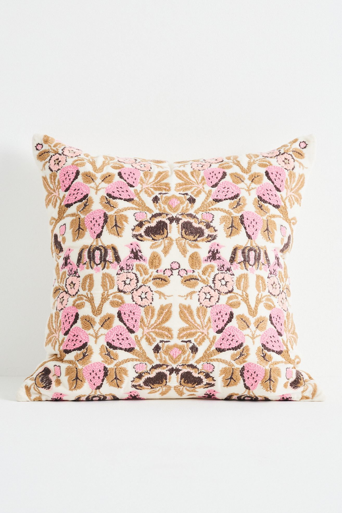 Cordelia Embroidered Cotton Pillow - Neutral, Standard, 20" x 20"