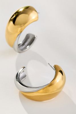 Mixed Metal Wide Hoop Earrings