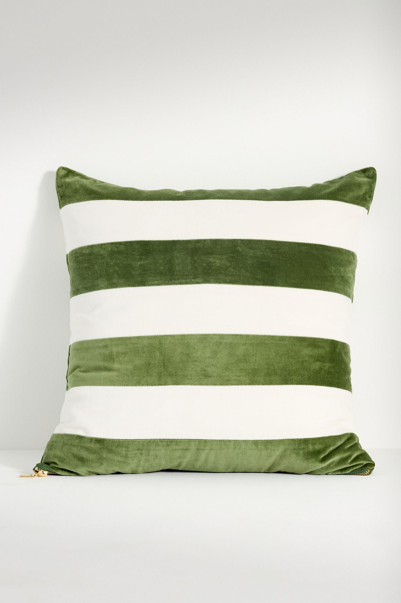 Andie Striped Cotton Velvet Pillow - Green & White, Standard, 18" x 18"