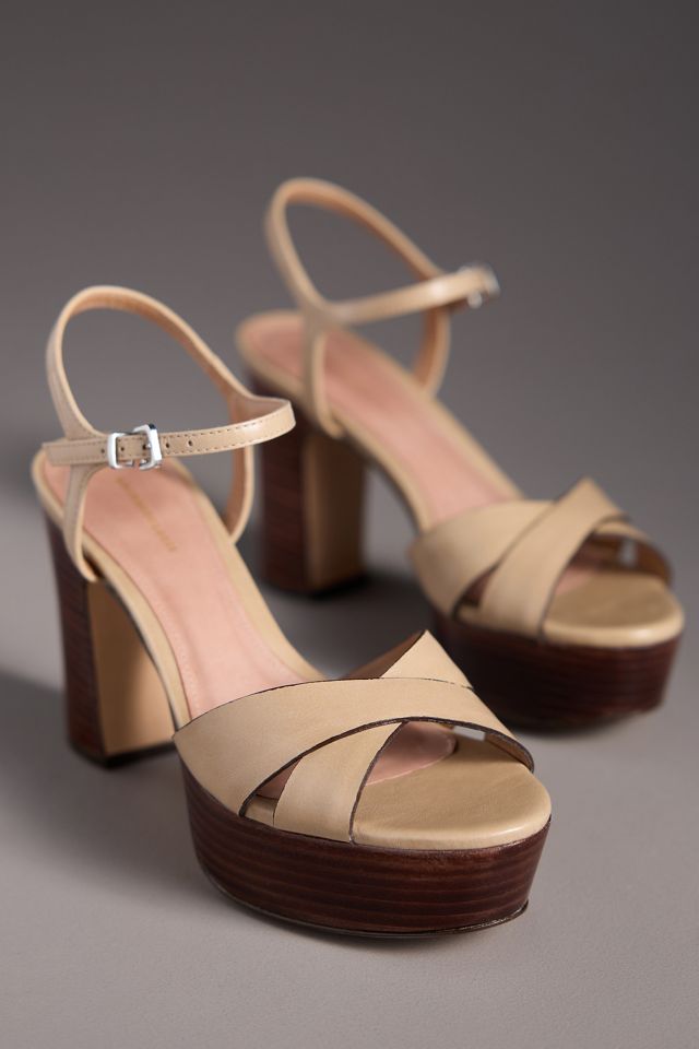 Cross-Strap Wood-Bottom Platform Heels #1