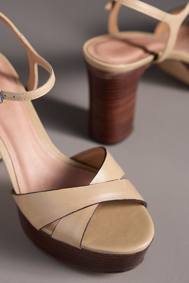 Cross-Strap Wood-Bottom Platform Heels #2