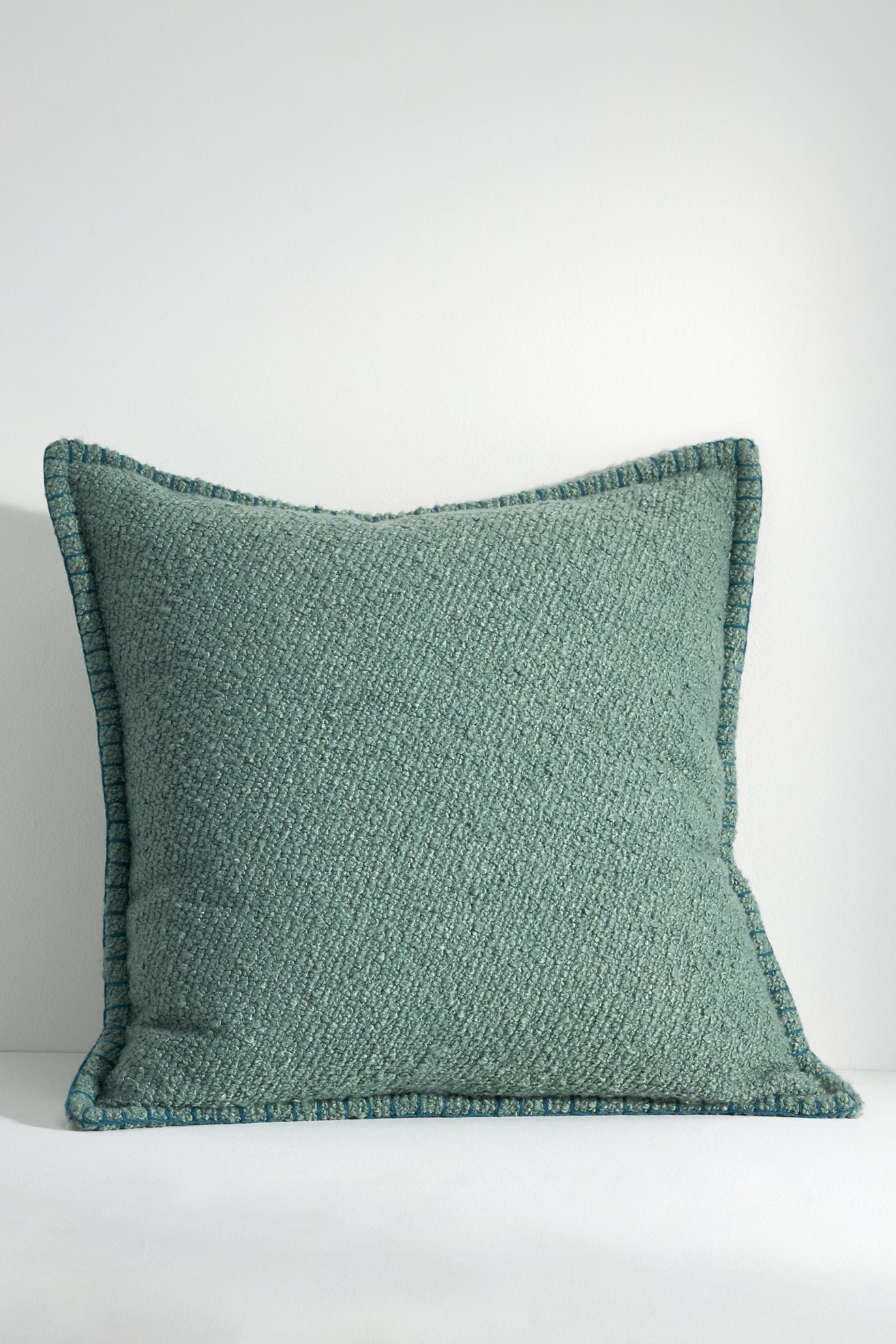 Curtis Bouclé Blanket-Stitch Pillow - Blue, Standard, 22" X 22"