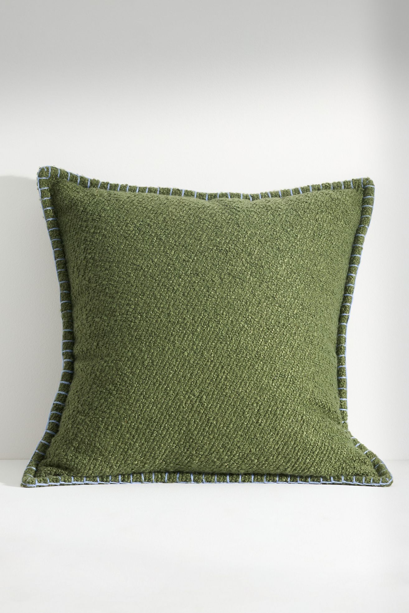 Curtis Bouclé Blanket-Stitch Pillow - Green, Standard, 22" X 22"