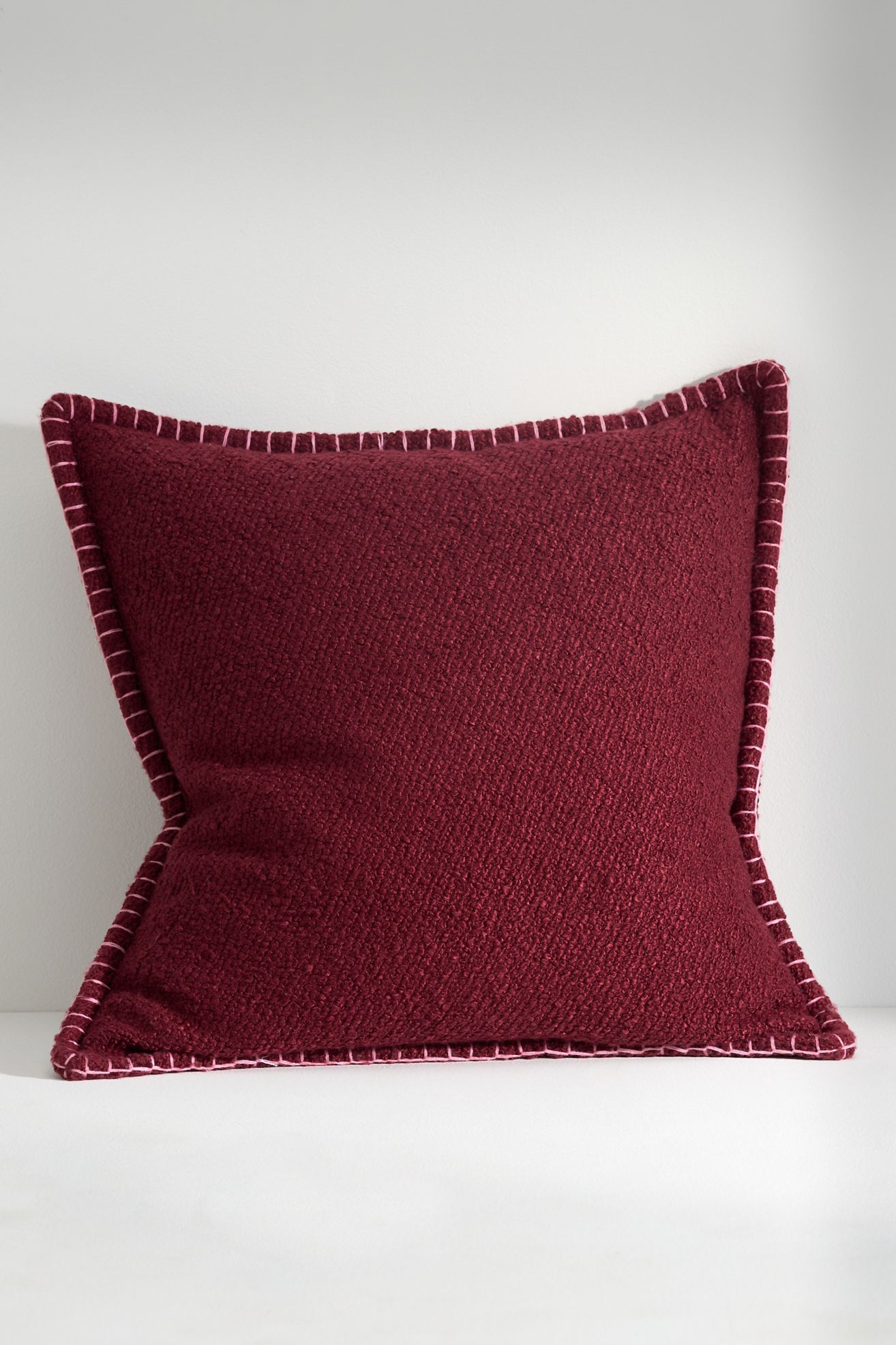 Curtis Bouclé Blanket-Stitch Pillow - Wine, Standard, 22" X 22"