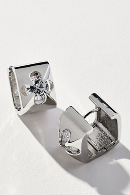 By Anthropologie Squared Rhinestone Huggie Hoop Earrings