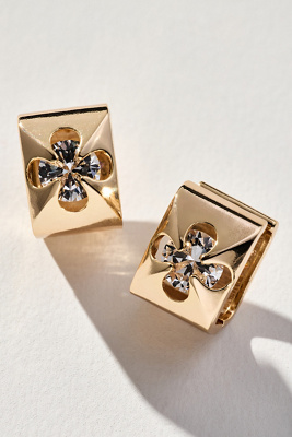 By Anthropologie Squared Rhinestone Huggie Hoop Earrings