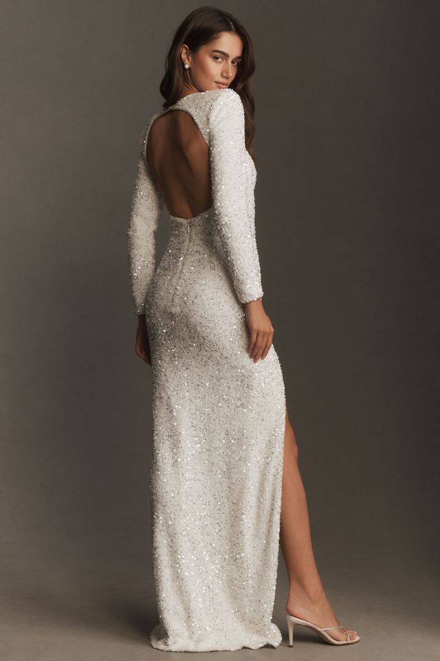 Helsi Quinn Long-Sleeve Open-Back Sequin Maxi Dress #1