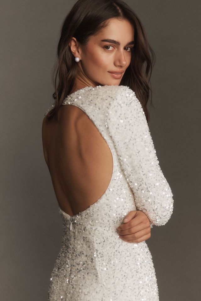 Helsi Quinn Long-Sleeve Open-Back Sequin Maxi Dress #3