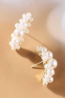 Shashi Cluster Pearl Stud Cuff Earrings In Gold