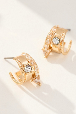 By Anthropologie Multi Crystal Huggie Hoop Earrings In Gold