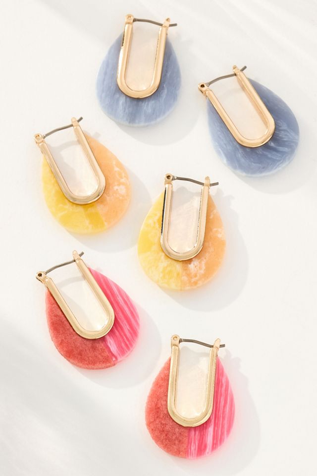 Half & Half Oval Huggie Hoop Earrings #1