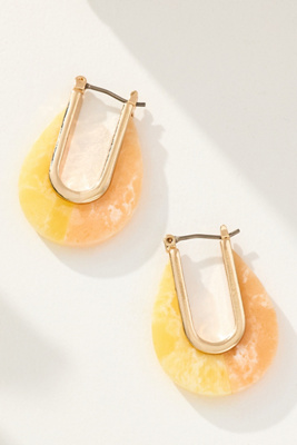 By Anthropologie Half & Half Oval Huggie Hoop Earrings In Yellow