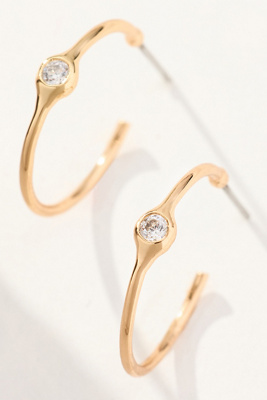 By Anthropologie Small Crystal Stone Hoop Earrings In Gold