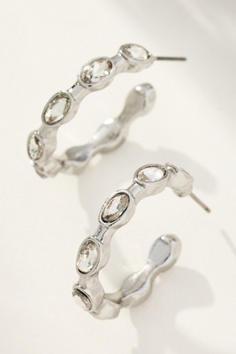 By Anthropologie Crystal Bamboo Hoop Earrings In Silver