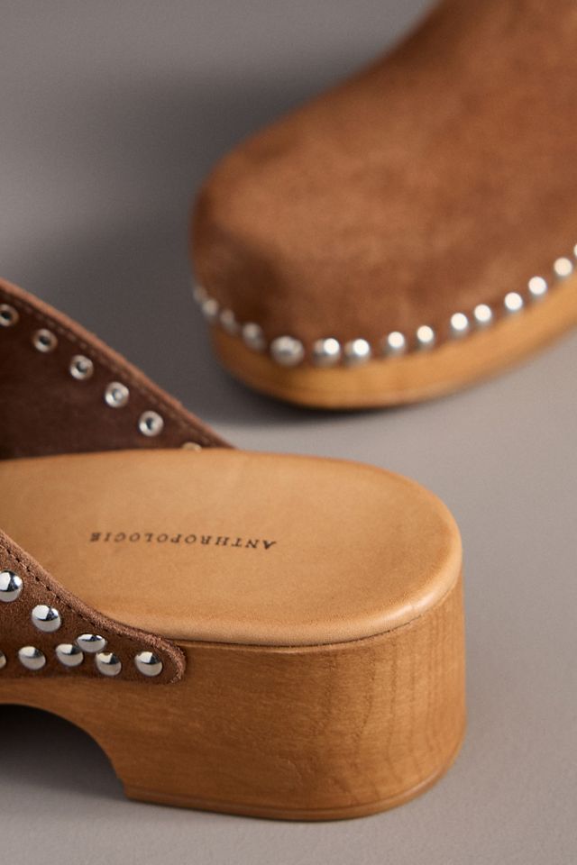 By Anthropologie Studded Wood-Bottom Clogs #5