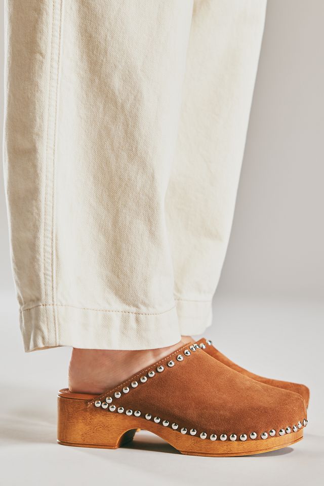 By Anthropologie Studded Wood-Bottom Clogs #1