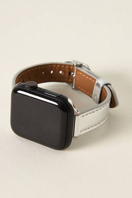 Posh Tech Carmen Skinny Leather Apple Watch Band In Silver
